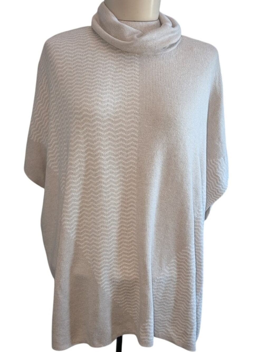 Chico's Cashmere Blend Sweater Cream Sz S/M Oversized Cowl Neck Poncho Tan Beige